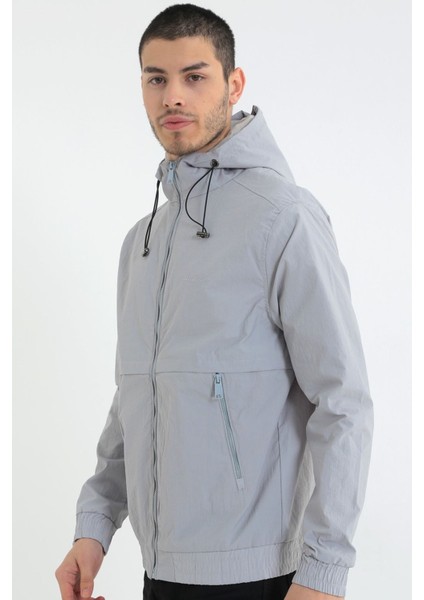 Erkek Açık Gri Kapüşonlu Krinkıl Hafif Baharlık Ceket indirimleri