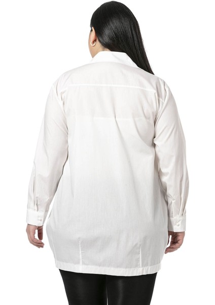 Büyük Beden Yaprak Baskılı Yarım Balon Kalıp Eteği Dikişli Ekru Gömlek modelleri