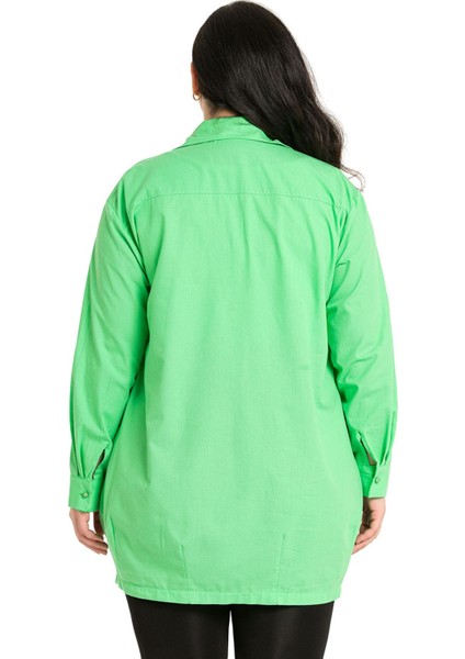 Büyük Beden Yaprak Baskılı Yarım Balon Kalıp Eteği Dikişli Yeşil Gömlek modelleri