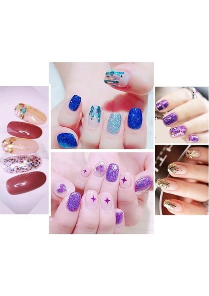 Nail Art Simli 24 Adet Lüks Tırnak Süsleme Pulları Kalıcı Oje Protez Tırnak Süsleme