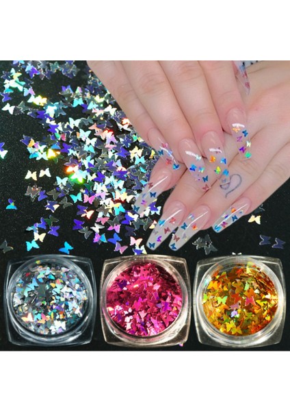 5 Adet Nail Art Lüks Tırnak Süsleme Kelebek Pullar 5 Farklı Renk 1 Arada