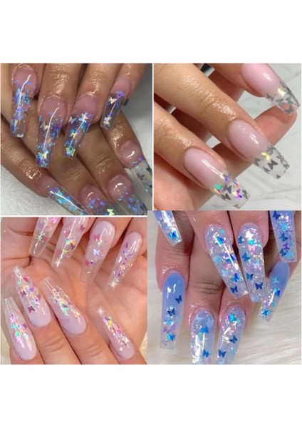5 Adet Nail Art Lüks Tırnak Süsleme Kelebek Pullar 5 Farklı Renk 1 Arada indirimleri