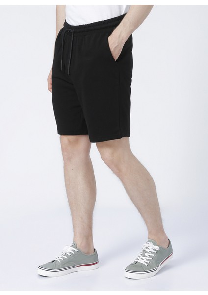 22024737_Onsboyner Yüksek Bel Rahat Kalıp Düz Siyah Erkek Sweat Şort modelleri