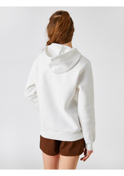 Kedi İşlemeli Sweatshirt Kapüşonlu Uzun Kollu