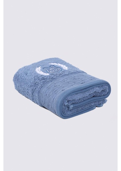 Derin El Yüz Havlusu Organik Pamuk Nakışlı Koyu Mavi 50X90 cm