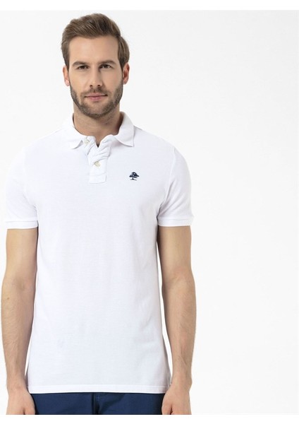 Patriot Dar Kalıp Düz Beyaz Erkek Polo T-Shirt