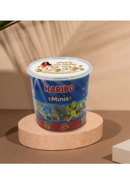 Kişiye Özel Isimli Fotoğraflı Doğum Günü Tasarımlı Dev Boy Haribo Minis Kovası (10GX100ADET) Model 24