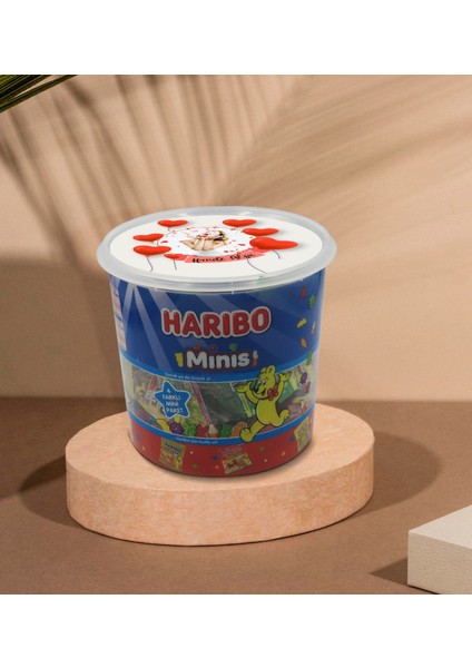 Kişiye Özel Isimli Fotoğraflı Doğum Günü Tasarımlı Dev Boy Haribo Minis Kovası (10GX100ADET) Model 6