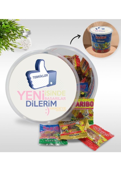 Kişiye Özel İsimli Yeni İşinde Başarılar Tasarımlı Dev Boy Haribo Minis Kovası Model 3 100 x 10 gr