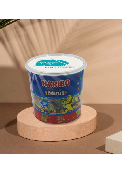 Kişiye Özel İsimli Yeni İşinde Başarılar Tasarımlı Dev Boy Haribo Minis Kovası Model 1 100 x 10 gr