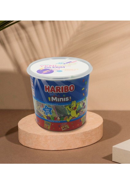 Kişiye Özel İsimli Yeni İşinde Başarılar Tasarımlı Dev Boy Haribo Minis Kovası Model 2 100 x 10 gr