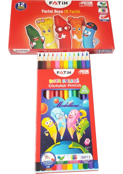 2'li Yeni Ürün Seti - Fatih 12'li Tam Boy Kuru Boya Kalemi & Fatih 12'li Pastel Boya
