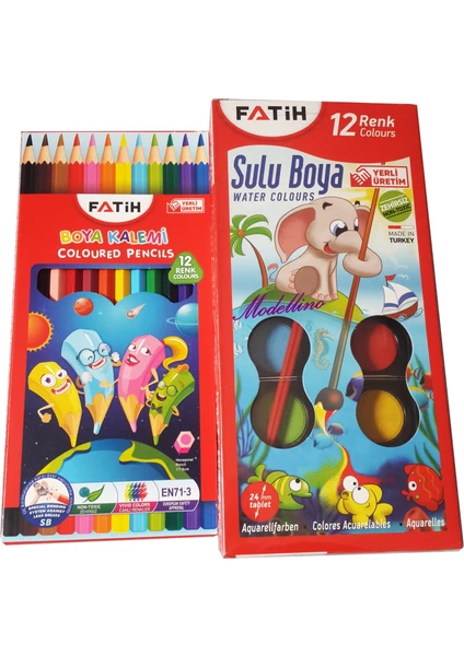 2'li Yeni Ürün Seti - Fatih 12'li Tam Boy Kuru Boya & Fatih 12'li Sulu Boya