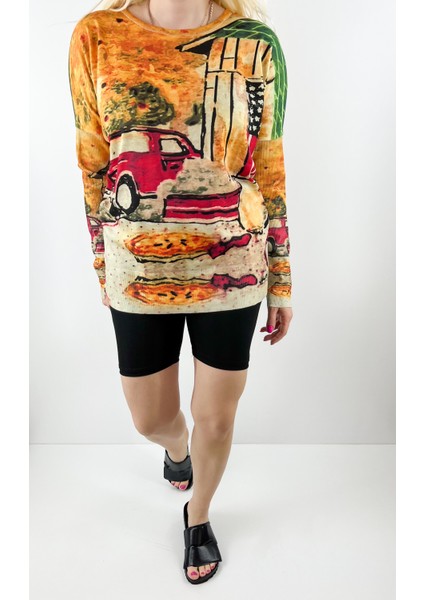 Baskılı Renkli Triko Bluz modelleri