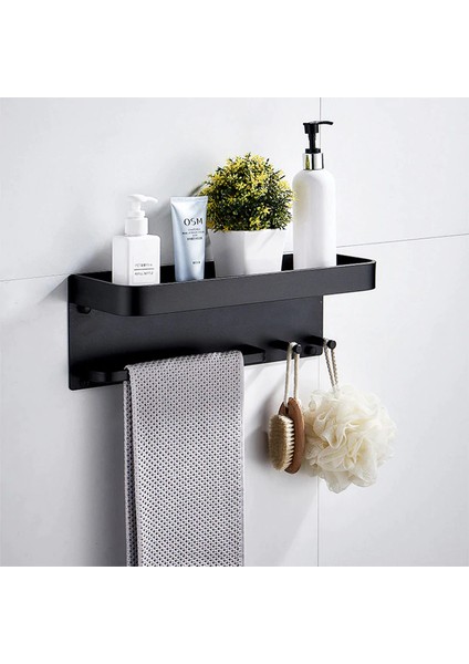 Siyah Raflı Havlu Askısı, Metal Raflı Havluluk, Otel Banyo Askısı, Mutfak Banyo Raflı Havluluk