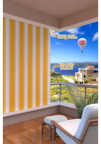 Balkon Perdesi, 260 x 250 Sarı Renkli Balkon Brandası