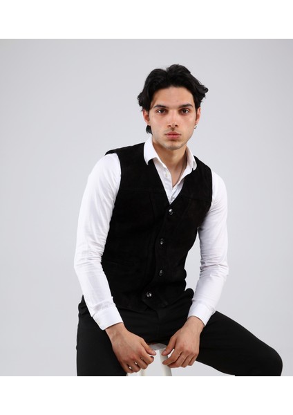 Erkek Hakiki Deri Süet Yelek