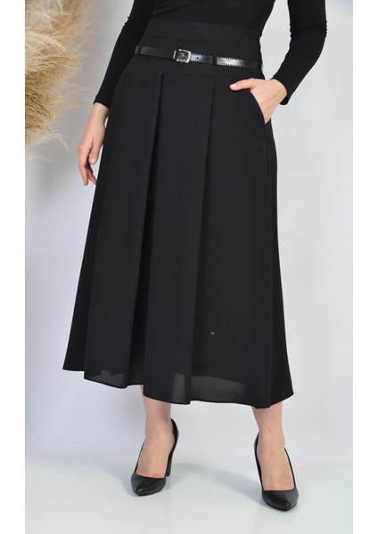 line Bayan Baharlık Astarlı Etek 755 Etamin Desen Siyah modelleri