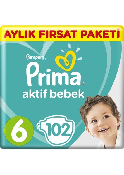 Bebek Bezi Aktif Bebek 6 Beden Aylık 102 Adet