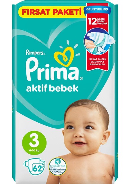 Bebek Bezi Aktif Bebek 3 Beden 62 Adet