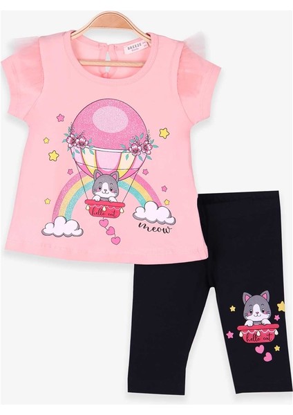 Breeze Kız Bebek Kapri Taytlı Takım Balon Baskılı 18 Ay Somon