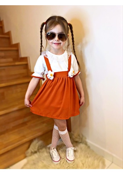 Kız Çocuk Ayıcık Detay Kırmızı Slopet Elbise