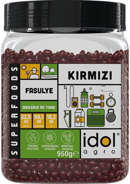 Idolagro Kırmızı Fasulye Superfoods Yüksek Protein + Antioksidan + Mineral, Iri Parlak Tane 950 gr