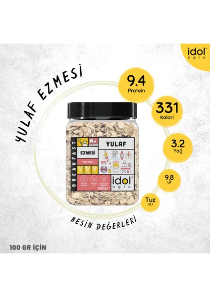 Idolagro Yulaf Ezmesi Breakfast Beta Glukan Protein + Yüksek Lif Extra Iri Tane Premium Pet 500 gr