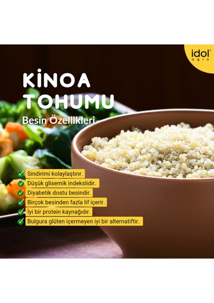 Idolagro Kinoa Tohumu Superfoods Beyaz Tam Tane, Glutensiz, Düşük Gı, Yüksek Protein+Lif 950 gr