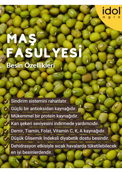Idolagro Maş Fasulyesi Superfoods Yüksek Protein + Lif, Tam Yeşil Tane 950 gr