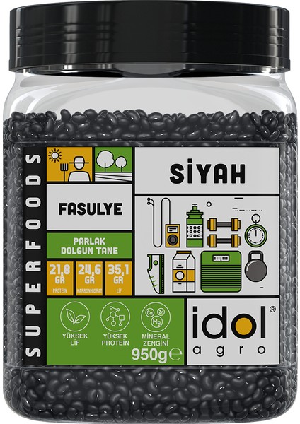 Idolagro Siyah Fasulye Superfoods Yüksek Protein + Lif, Iri Ince Kabuklu Tane 950 gr