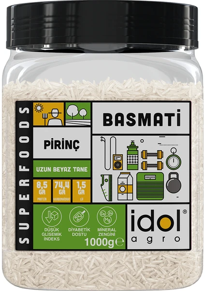 Idolagro Basmati Pirinç Superfoods Parboiled, Yapışmaz Aromatik Uzun Tane 1000 gr