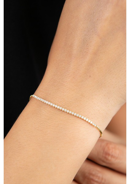 925 Ayar Gümüş Gold Kaplama Zirkon Taşlı Su Yolu Bileklik