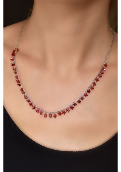 925 Ayar Gümüş Rodyum Kaplama Turuncu Zirkon Taşlı Yıldız Kolye