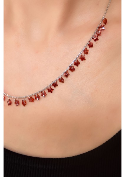 925 Ayar Gümüş Rodyum Kaplama Turuncu Zirkon Taşlı Yıldız Kolye modelleri