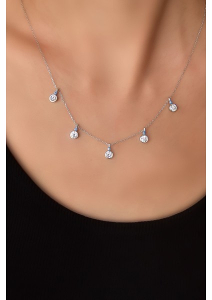 925 Ayar Gümüş Rodyum Kaplama Mineli Gözlü Yuvarlak Zirkon Taşlı Sallantılı Kolye fiyatları