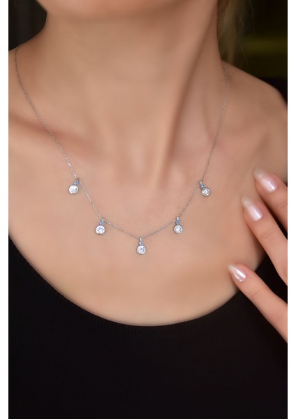 925 Ayar Gümüş Rodyum Kaplama Mineli Gözlü Yuvarlak Zirkon Taşlı Sallantılı Kolye modelleri