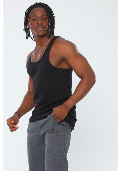 Siyah Seher Yıldızı Erkek Pamuklu Ribana Spor Atlet