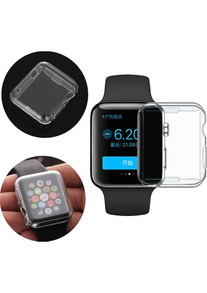 Apple Watch Uyumlu 1 2 3 4 5 6 Se Serisi ( 38MM ) 360 Tam Koruma Şeffaf Silikon Kılıf