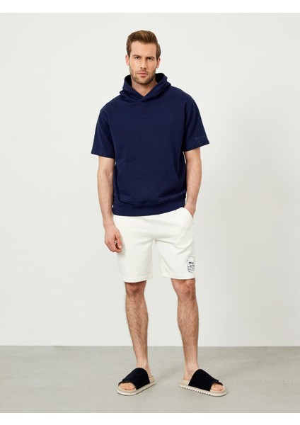 %100 Pamuk Beli Lastikli Regular Fit Baskılı Sweat Şort