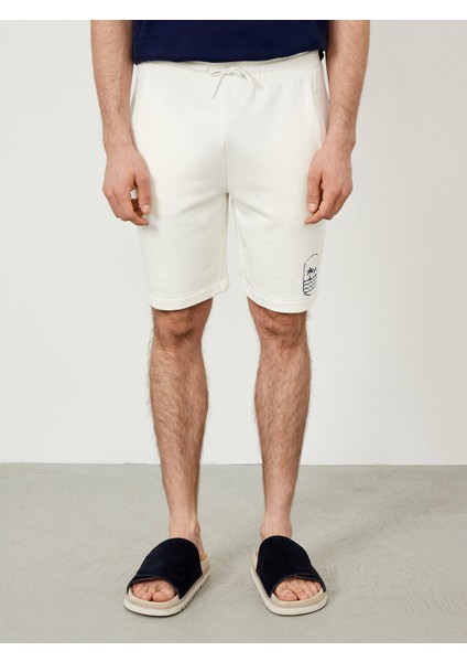 %100 Pamuk Beli Lastikli Regular Fit Baskılı Sweat Şort