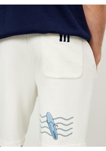 %100 Pamuk Beli Lastikli Regular Fit Baskılı Sweat Şort