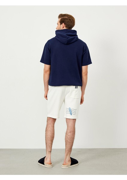 %100 Pamuk Beli Lastikli Regular Fit Baskılı Sweat Şort