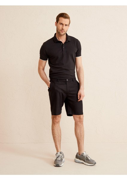 %100 Keten Regular Fit Basic Şort