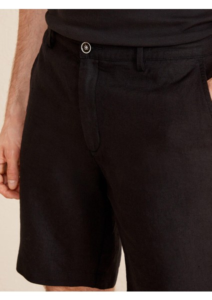 %100 Keten Regular Fit Basic Şort