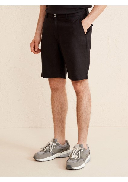 %100 Keten Regular Fit Basic Şort