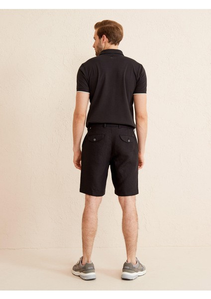 %100 Keten Regular Fit Basic Şort