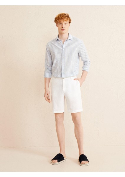 %100 Keten Regular Fit Basic Şort