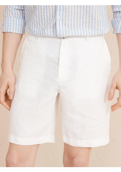 %100 Keten Regular Fit Basic Şort