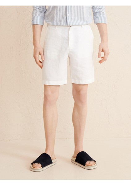 %100 Keten Regular Fit Basic Şort